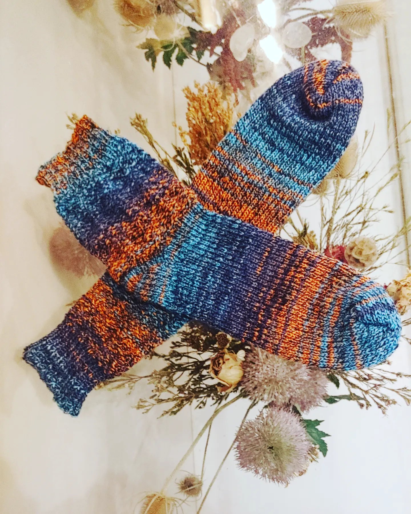 Burnt orange and blue Knotty socks