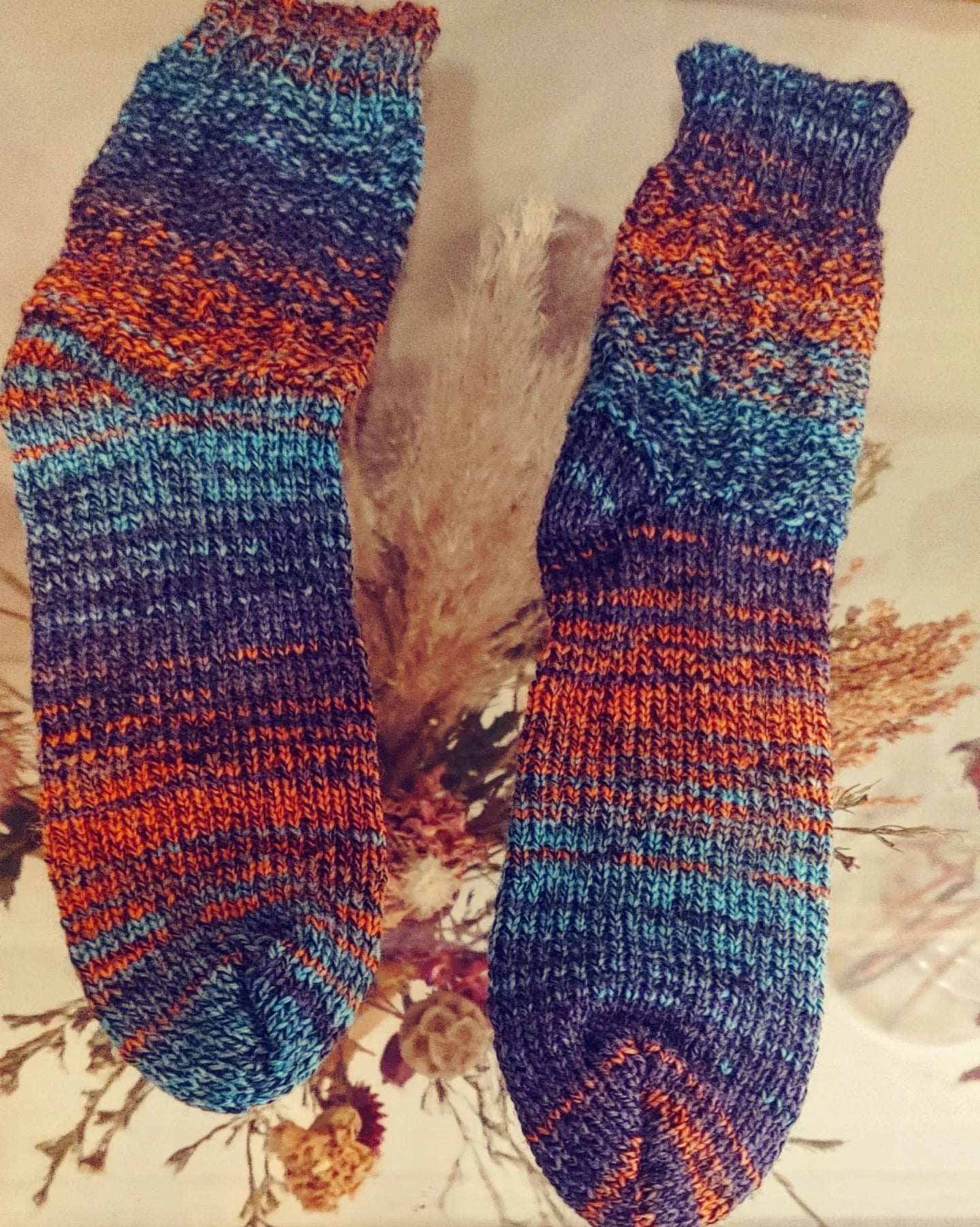 Burnt orange and blue Knotty socks